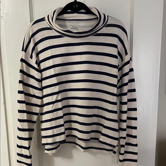 J. Crew Navy and White Striped Turtleneck Top - Picture 1 of 3